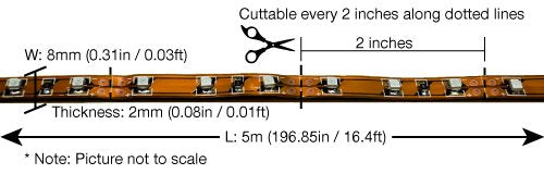 LEDwholesalers LED Light Strip 16.4 Feet, 300xSMD3528, 12V, White 6000K, Model 2026WH
