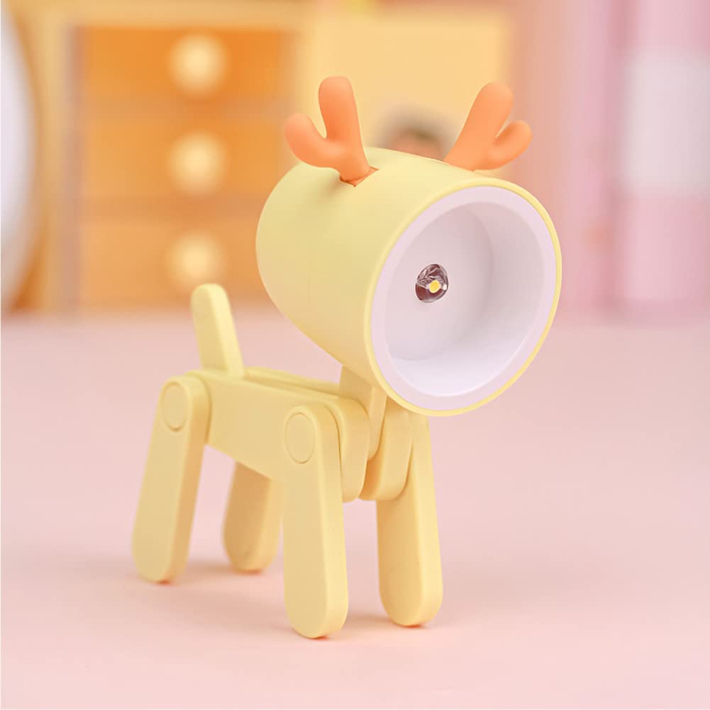 SpassLeben Cute Night Light, Mini LED Desk Lamp, Deer Yellow, ABS Material, Ideal for Kids Room, Decorative Nightstand Lamp
