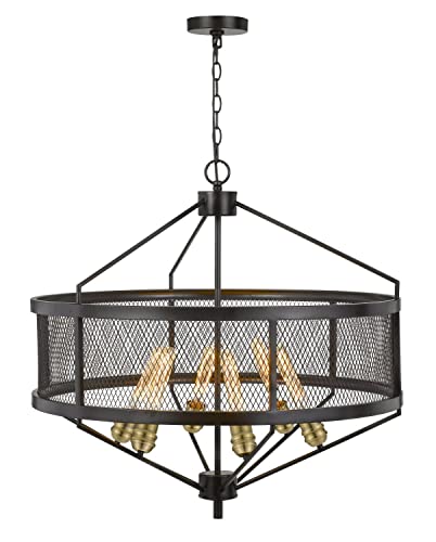 Cal 60W x 6 Metal Chandelier, Black/Antique Brass, Model FX-3743-6, 30 x 30 x 29 Inches