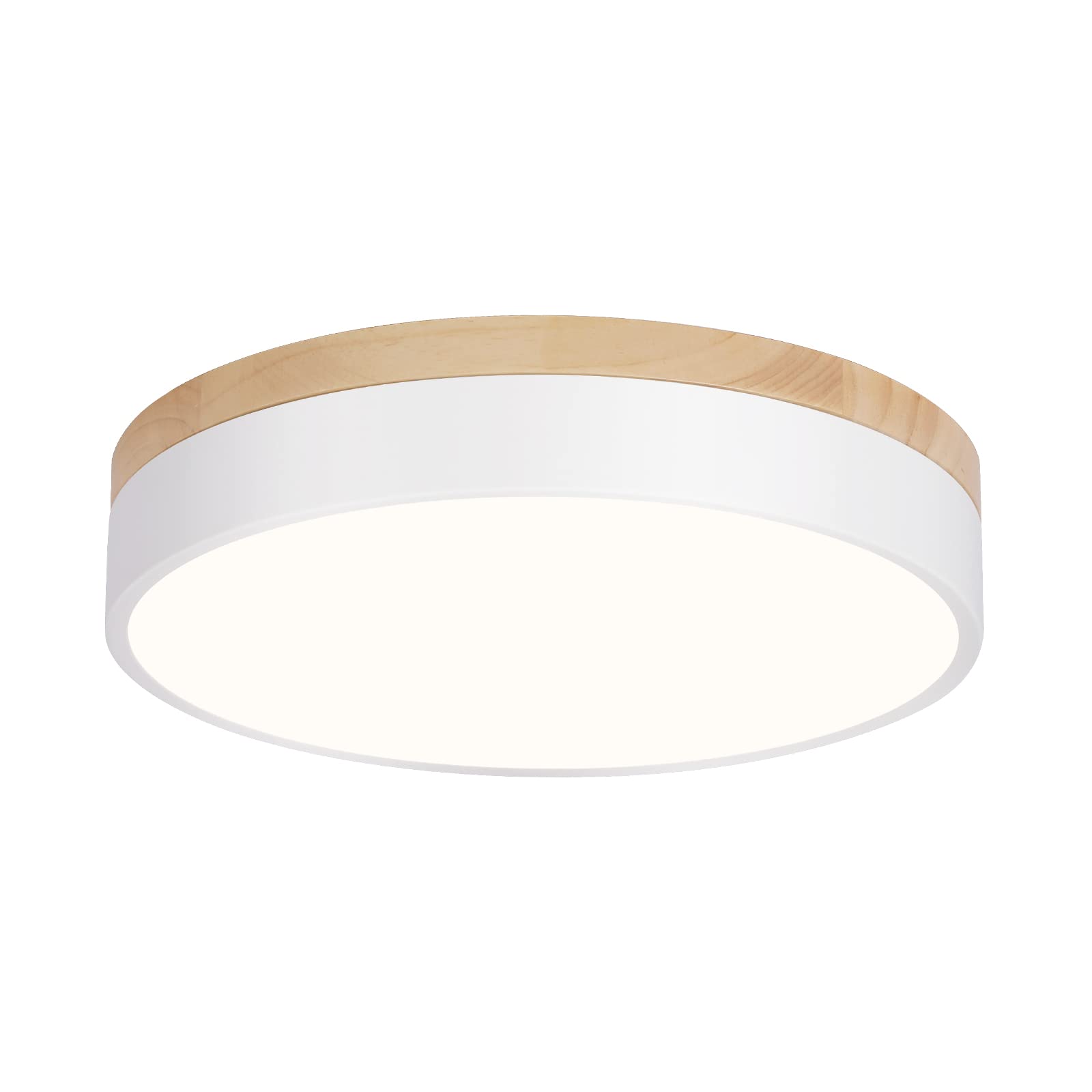 WOKNOS Modern Dimmable LED Flush Mount Ceiling Light, 11.8" White Oak Fixture for Bedroom, Living Room, Bathroom, Model WK20240716004
