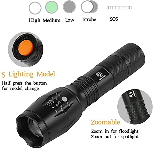 yIFeNG Tactical Flashlight S1000 - Ultra Bright, Zoomable 5 Modes, Pocket Size, 2 Pack