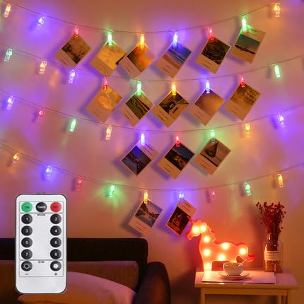 Magnoloran 40 LED Photo Clip String Lights, Remote Operated, 14ft Multicolor Fairy Lights for Home, Halloween, Christmas Decor