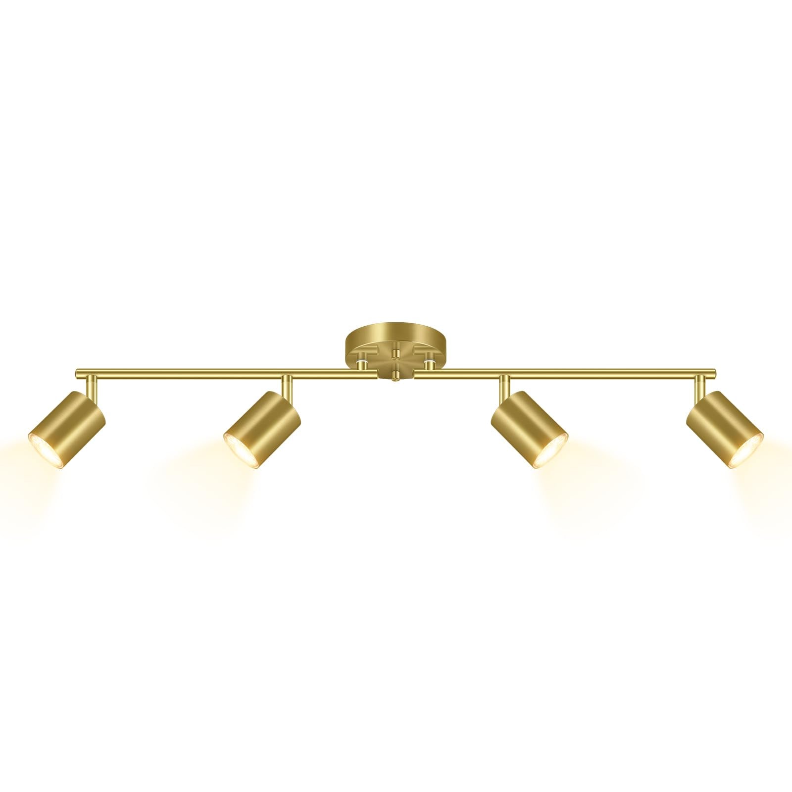 BoostArea Gold LED 4 Light Track Lighting Kit, 4 Way Ceiling Spot Lighting, Flexibly Rotatable Light Head for Kitchen, Living Ro