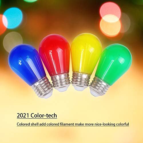 Visther 24-Pack S14 Colored Led String Light Bulbs Replacement, E26 Base 1W Plastic Shatterproof Waterproof, Christmas Light Bulb Red, Green, Yellow, Blue