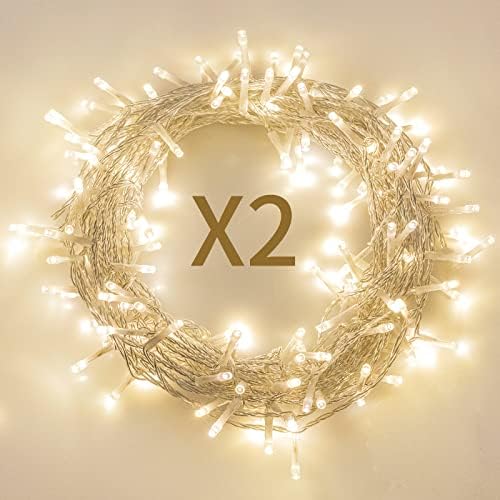 [2 Pack] Koopower 16ft 50 LED Outdoor Battery String Lights on IP65 Waterproof String (Timer, Auto on/Off, 8 Modes, Warm White)