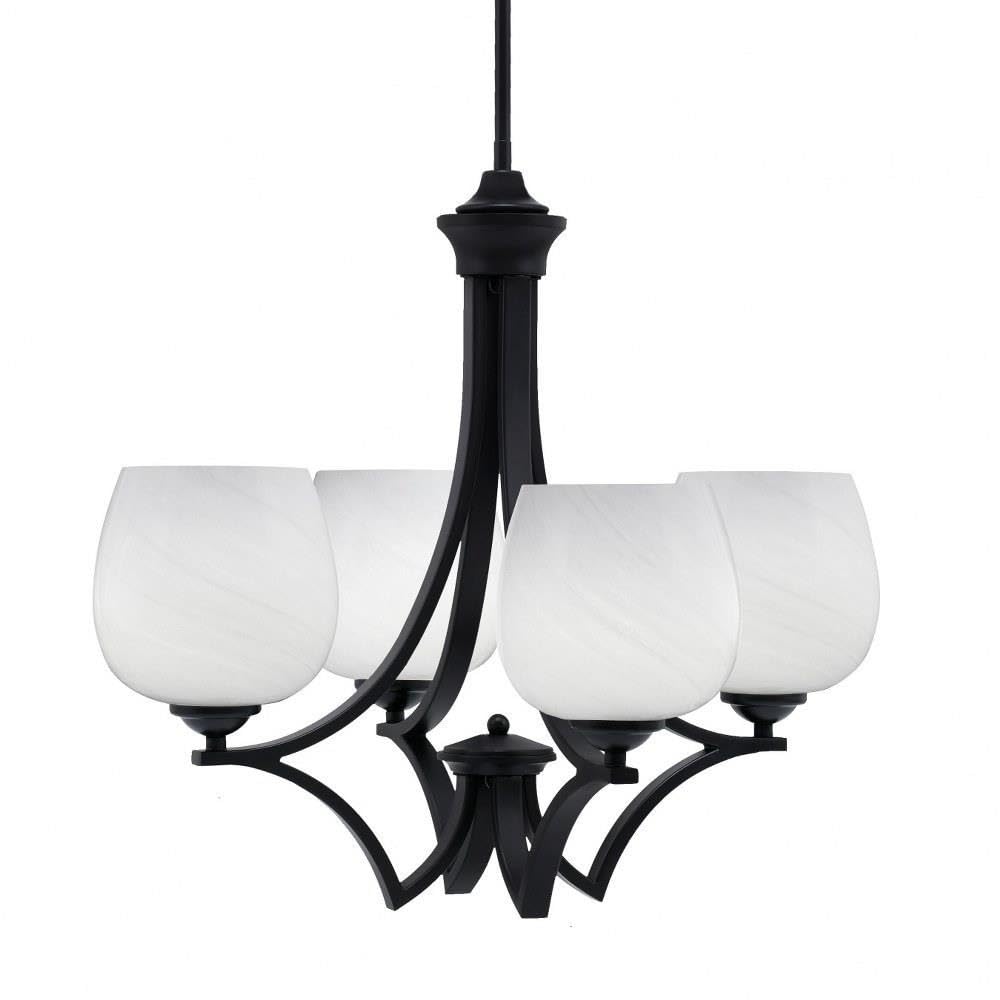 Toltec Lighting 564-MB-4811 Zilo - 4 Light Uplight Chandelier-19.75 Inches Tall and 21 Inches Wide, Finish Color: Matte Black, Glass Color: White Marble