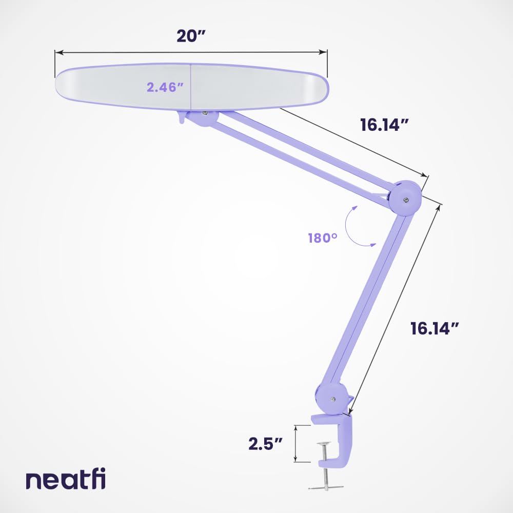 Neatfi XL LED Task Lamp - 2,200 Lumens, Dimmable, 3 Light Modes, 24W, CCT Lavender, Purple, Model 9501LED