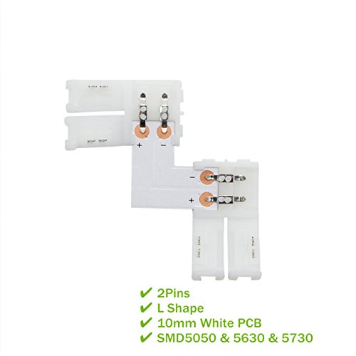 Lightingwill 10Pcs Pack L Shape Solderless Snap Down 2 Pin Led Strip Connector For Right Angle Corner Or 90 Angle Turning Connec