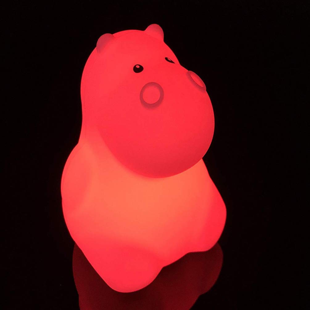 Hippo Night Light USB Rechargeable Touch Sensor Led Bedside Lamp for Kids Bedroom Nursery Decorative Silicone Night Lamp with Br