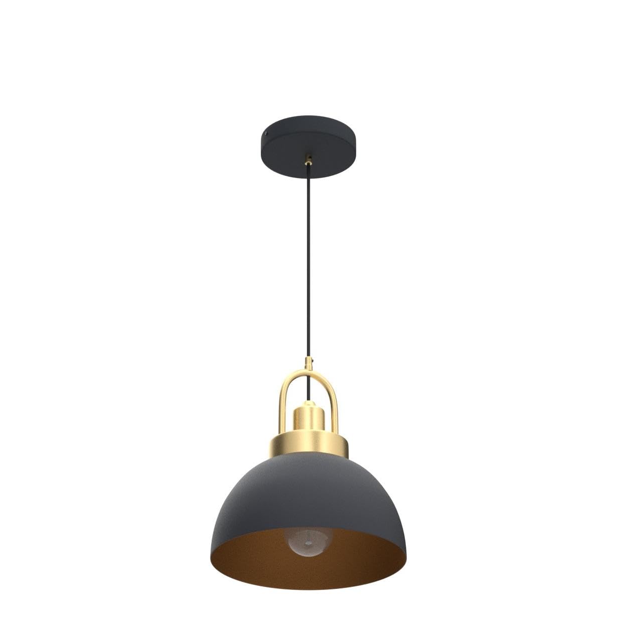 YHANFENGCY Vintage Pendant Light Black and Gold 9.84in Brass Socket Industrial Dome for Kitchen Island, Dining Room, Bedroom