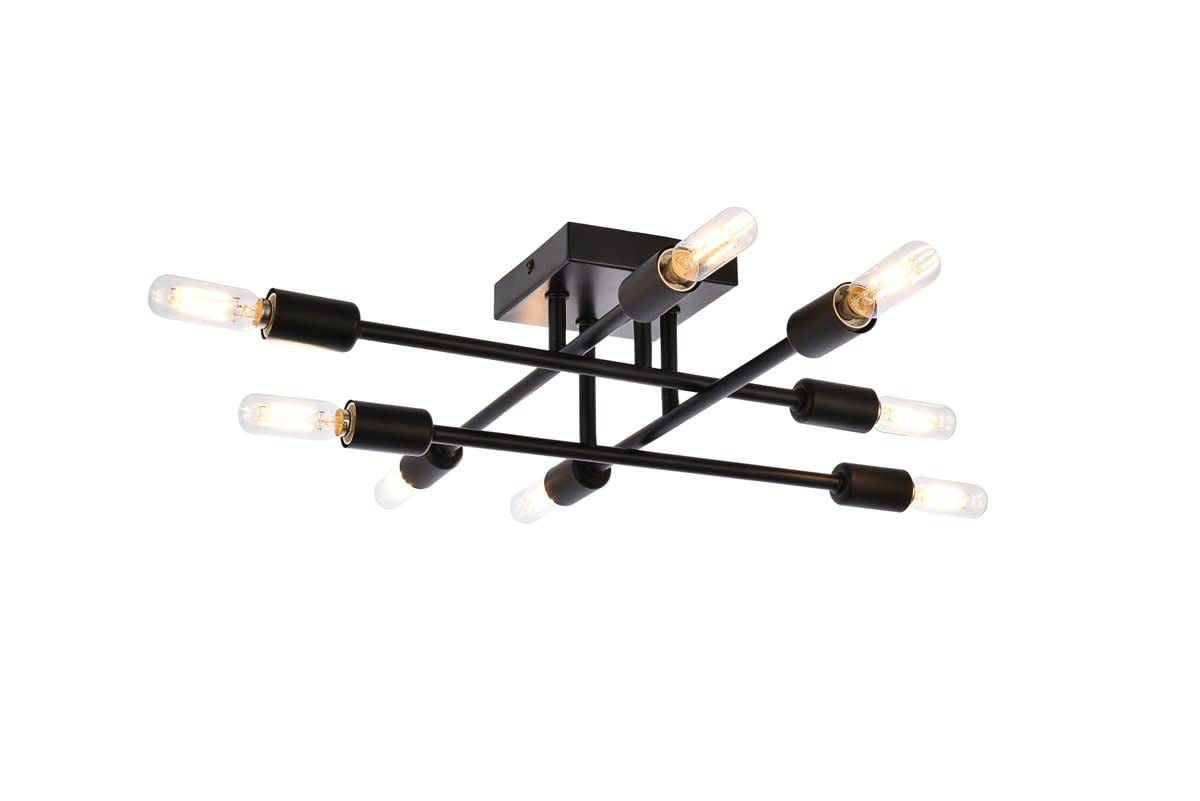 Living District Script 8-Light Mid-Century Metal Flush Mount in Black