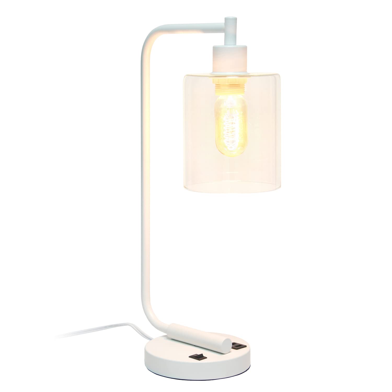 LALIA HOME Modern Iron Desk Lamp with USB Port, Glass Shade, 9.75inL x 5.75inW x 18.8inH, White, Model LHD-2002-W