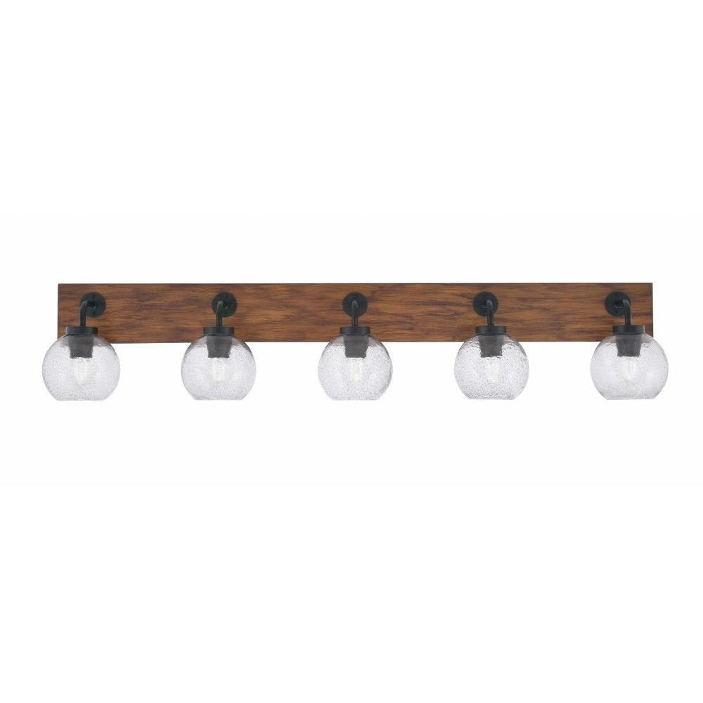 Toltec Lighting 1775-MBWG-4102 Oxbridge - 5 Light Bath Bar-9 Inches Tall and 46.5 Inches Length, Finish Color: Matte Black/Painted Wood-Look Metal, Glass Color: Smoke Bubble