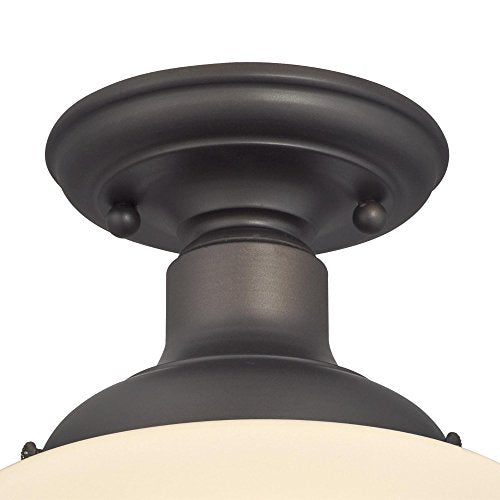 Westinghouse Lighting 6342200 Scholar One-Light Indoor Semi-Flush Ceiling Fixture, Oil Rubbed Bronze Finish with White Opal Glas