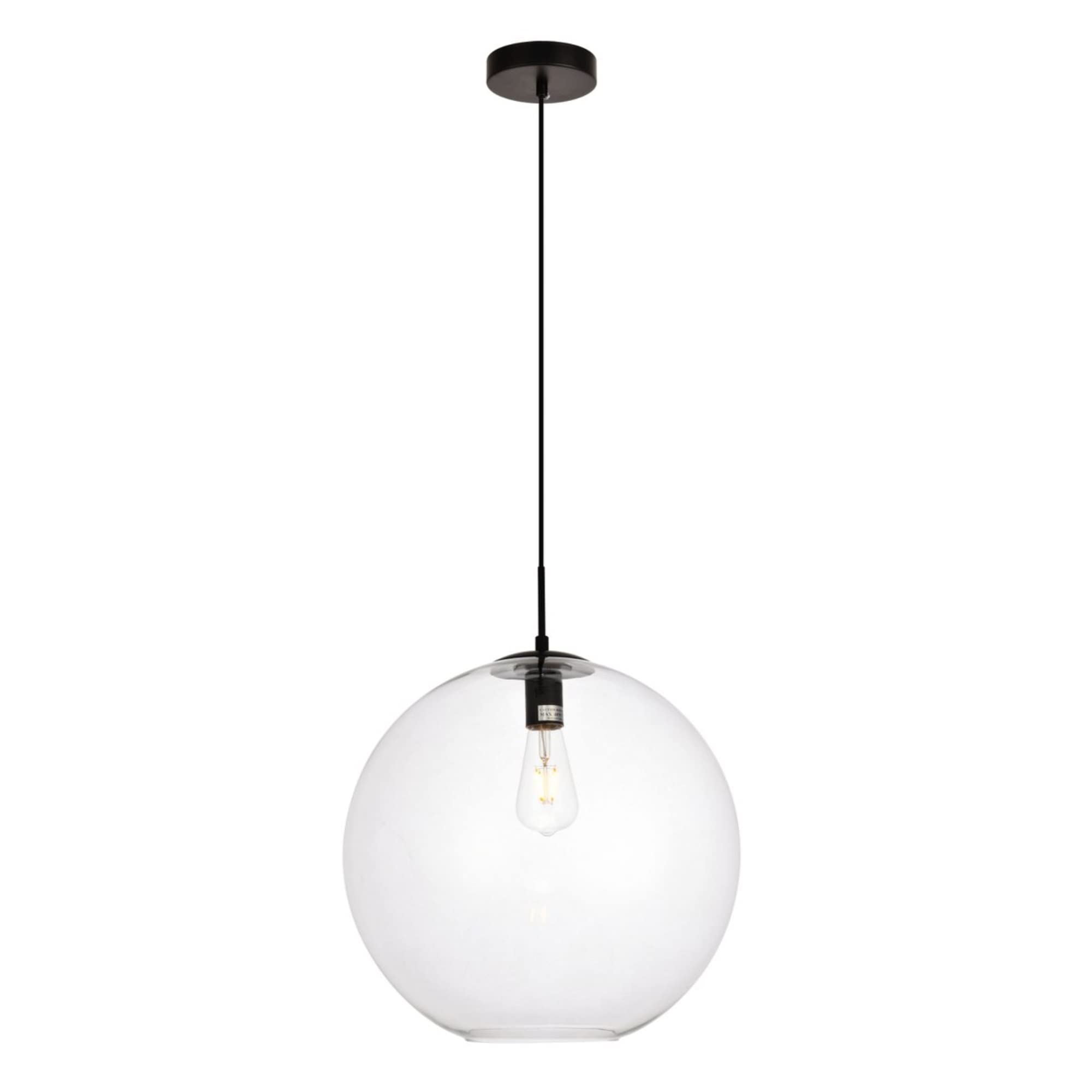 Elegant Lighting Living District Placido Collection Pendant D15.7 H16.5 Lt:1 Black and Clear Finish