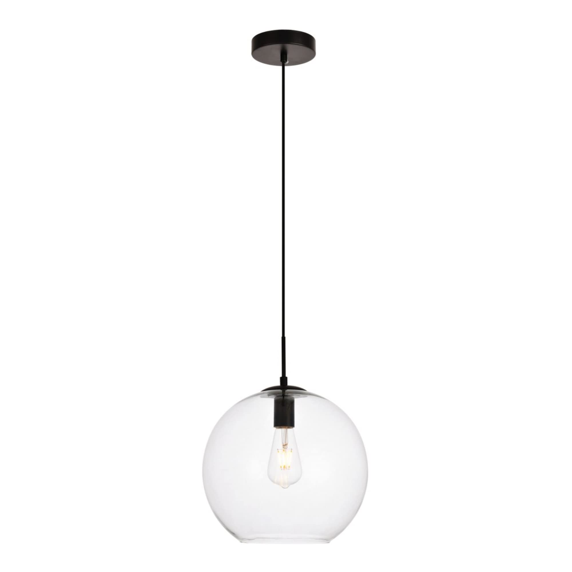 Elegant Lighting Living District Placido 1-Light Transitional Metal Pendant - Black & Clear