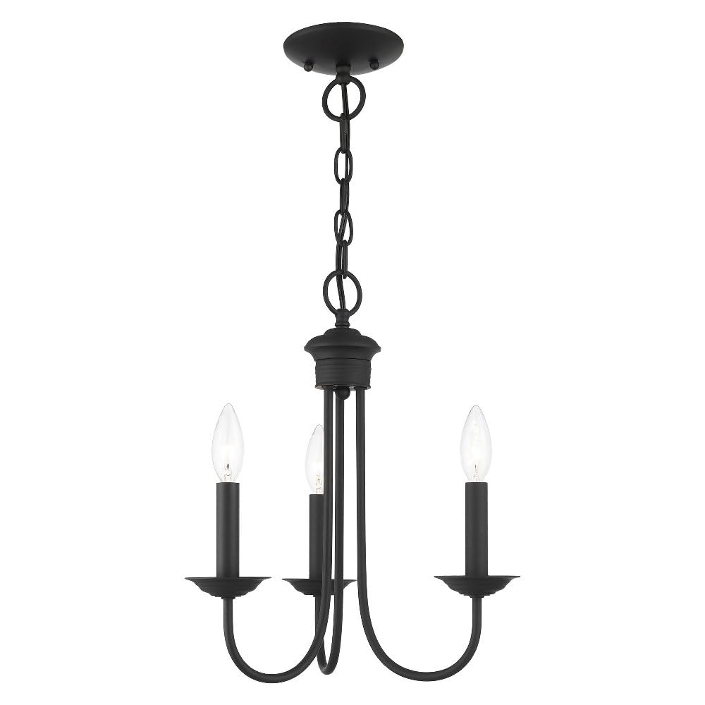 Livex Lighting 42683-04 Steel 3 Light Chandelier For Home Decor, 1 Black Ceiling Light Fixture, Perfect For Living Room Or Bedro