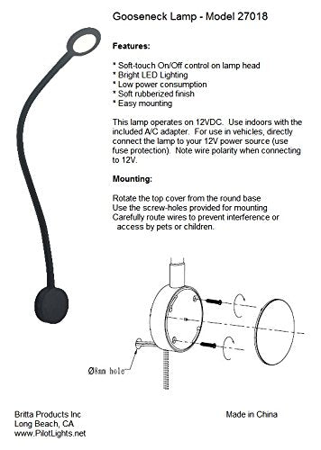 Gooseneck 12 Volt Map Light Chart Light - Warm White (4,000K) Led Lamp For Home, Car, Truck, Boat, Rv And Aircraft Applications