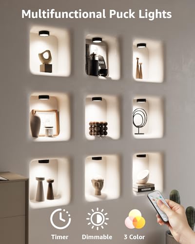 Led Puck Lights Rechargeable With Remote, Black Stick On Lights For Closet Battery Operated Push Button Light Magnetic Under Cabinet Tap Lights Usb Bookshelf Light Wireless Kitchen Counter Touch Light