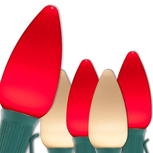 C9 OptiCore Red & Warm White LED Commercial Outdoor Christmas Lights - Heavy Duty Christmas String Lights; Green Wire (50 Lights