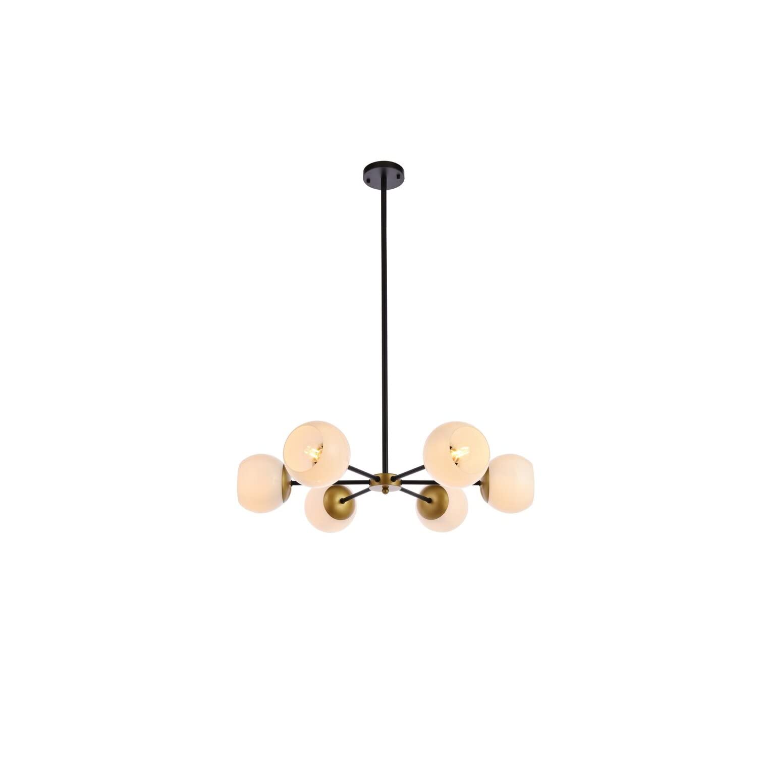 Living District Briggs 6-Light Metal Pendant w/White Shade in Black and Brass