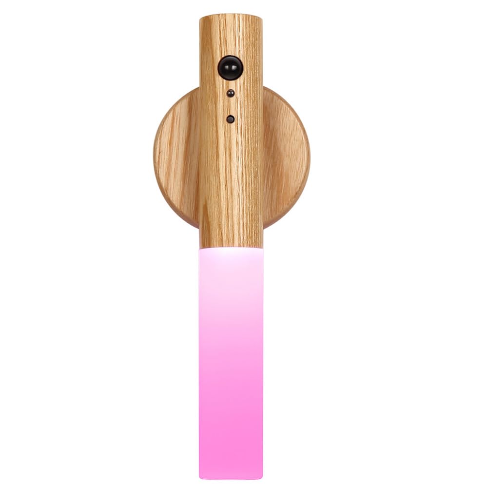LANDGOO RGB Motion Sensor Night Light, Magnet Body Hallway Atmosphere Lamp, Battery Powered Rechargeable LED Portable Wooden Wal