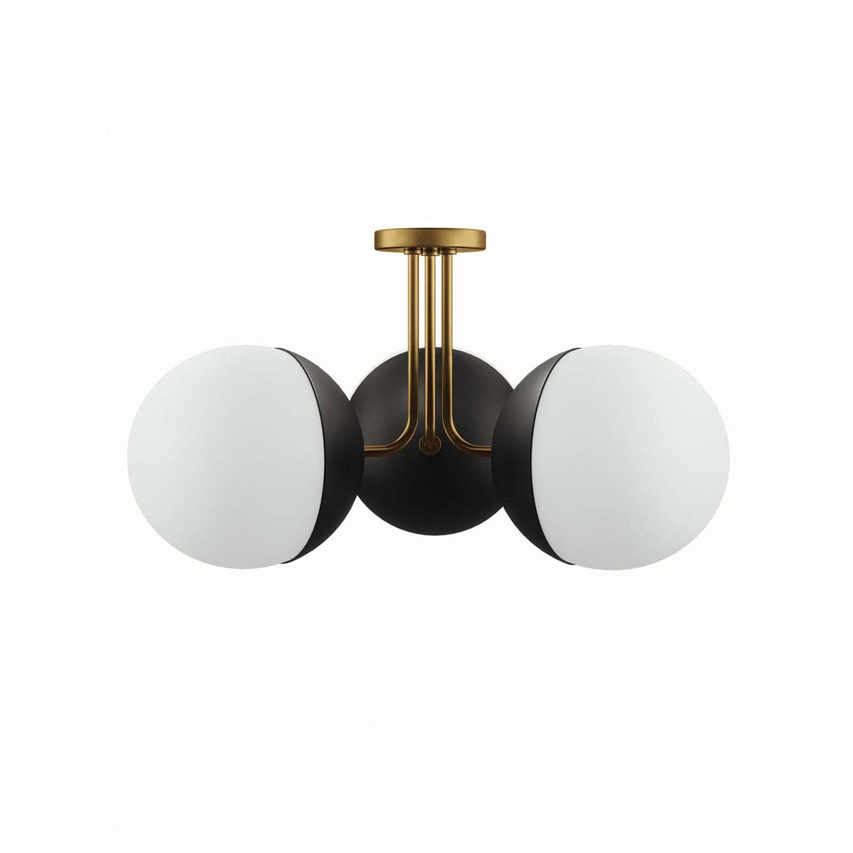 Modway Stellar 3-Light Semi-Flush Ceiling Light In Opal Satin Brass,Brown