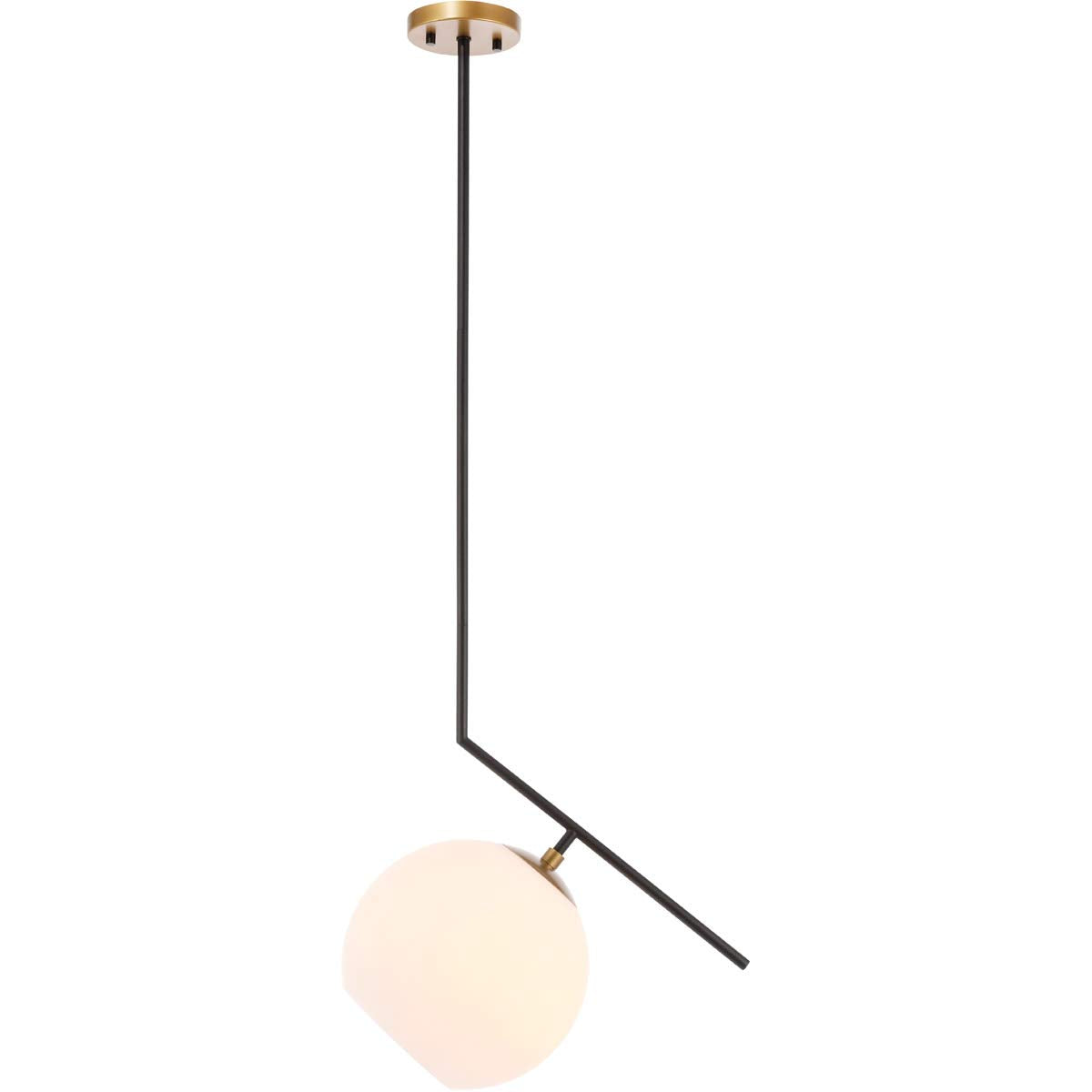Living District Indoor Modern Home Decorative Bright Ceiling Ryland 1 Light Black and Brass and Frosted White Glass Pendant
