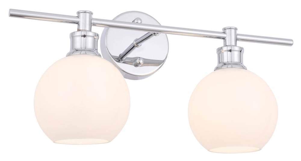 Living District Collier Industrial Mid-Century Modern 2 Light Entryway and Bathroom Wall Sconce in Chrome and Frosted White Glass