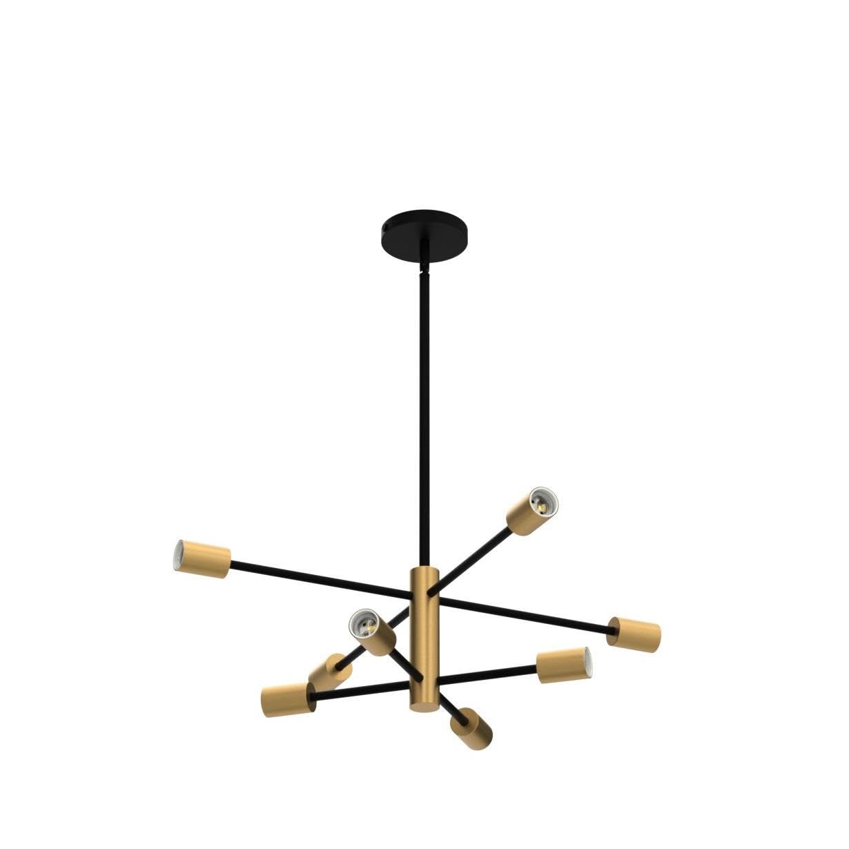 Ruiyey Modern 8-Light Sputnik Chandelier, Black And Gold, Adjustable Ceiling Fixture For Dining Room