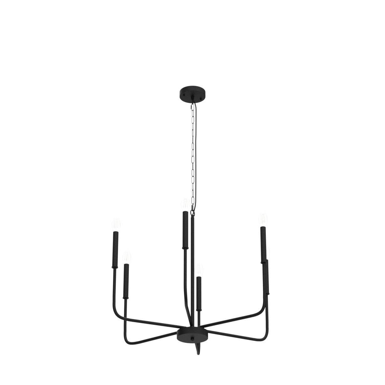 LASENCHOO Black Metal Chandeliers, 26in 6 Lights Modern Candle Linear Fixture for Dining Room, Bedroom, Kitchen, Model BLM-D0070-6
