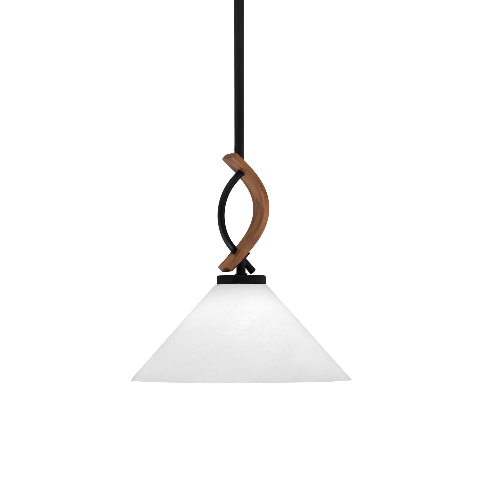 Toltec Lighting Monterey Stem Hung Mini Pendant, Matte Black & Wood-Look Metal, 12in White Marble Glass