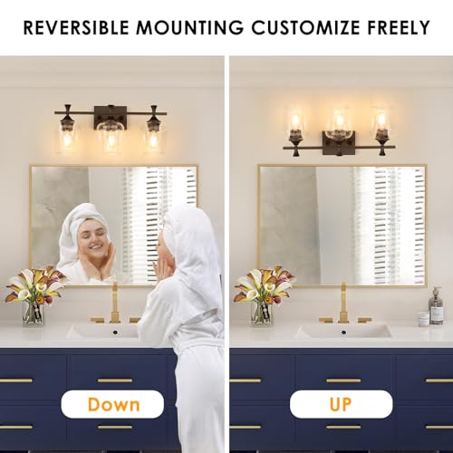 Bathroom Vanity Light Fixtures Over Mirror,3 Light Modern Vanity Lighting With Clear Wine Glass Bathroom Lighting Bath Wall Lamp