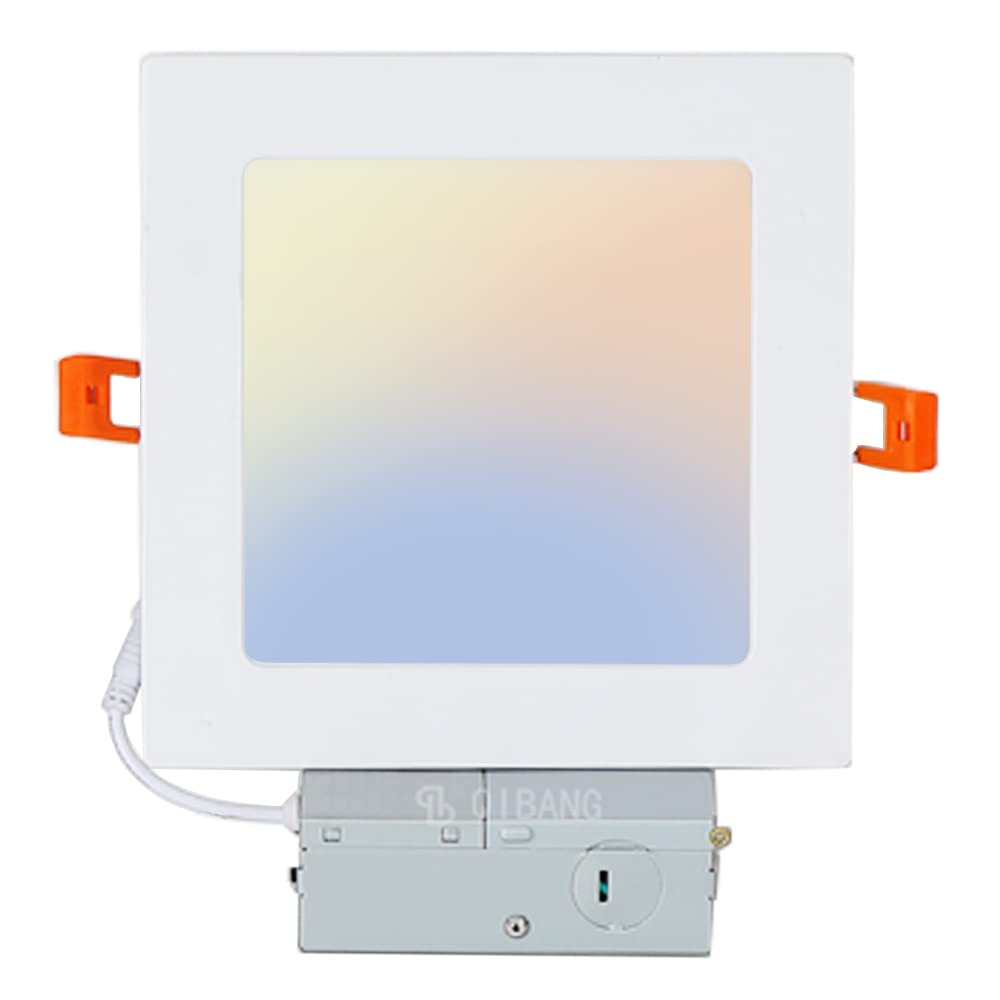 QIBANG Square Led Recessed Lighting 6 Inch Dimmable with Junction Box,3CCT 3000K-4000K-6000K,1100LM CRI90+ 12W Ultra-Thin led re