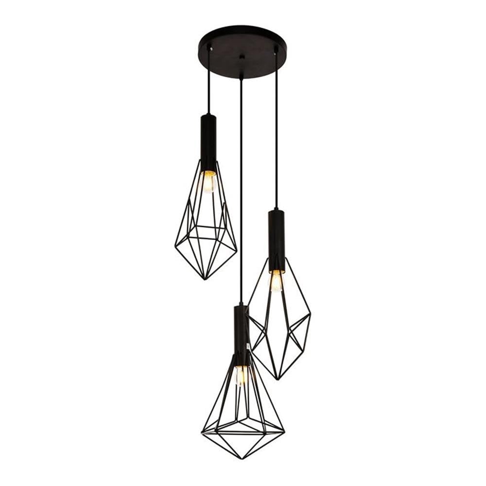 Elegant Lighting Living District Jago 3-Light Transitional Metal Pendant in Black