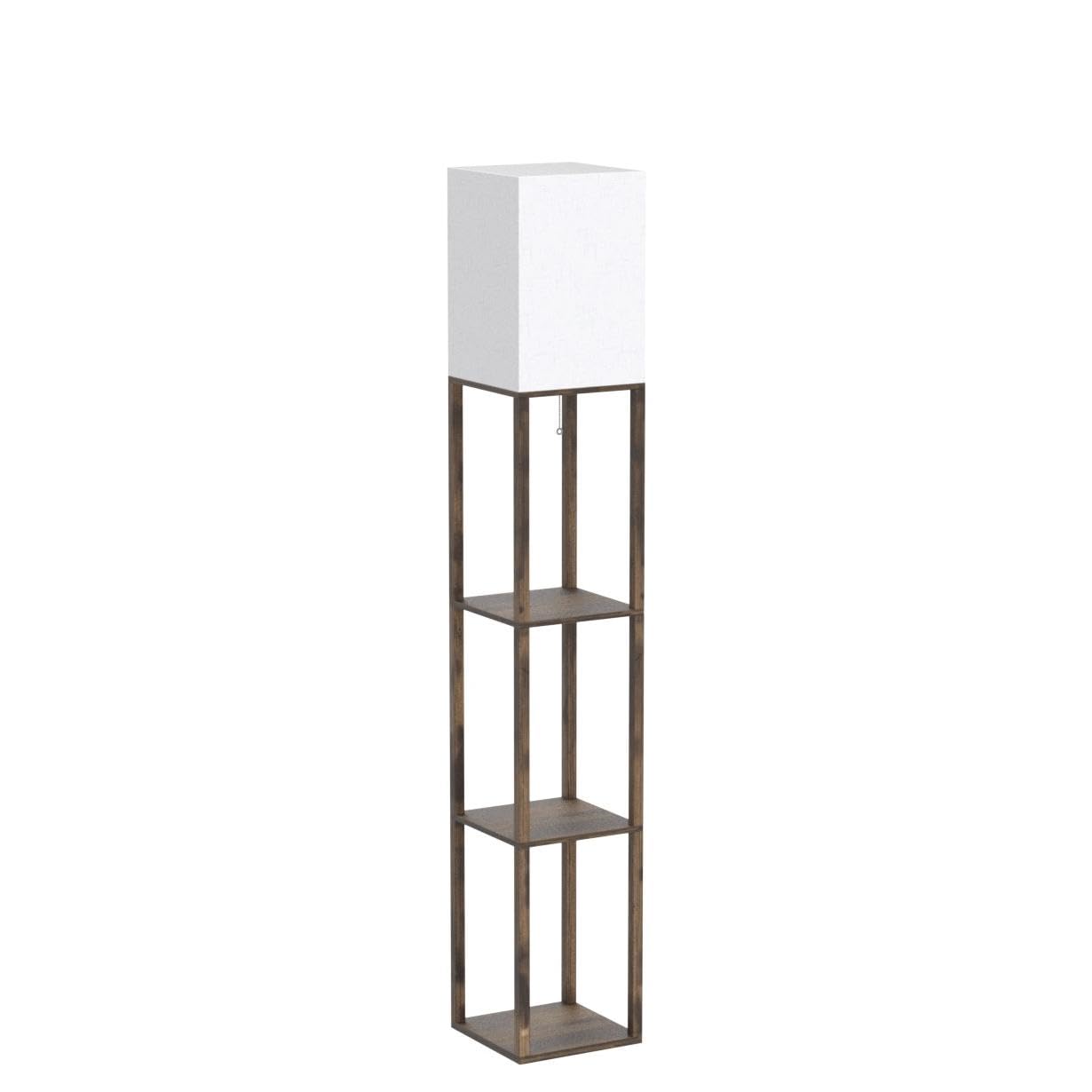 Dott Arts Floor Lamp With Shelves, 3 Color Temperature Led Bulb, Wood Texture, Storage, Brown