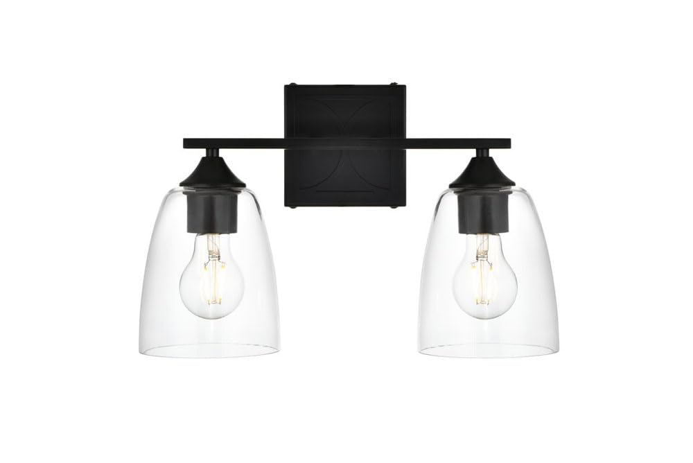 Living District Harris 2-Light Iron & Glass Bath Sconce in Black/Clear