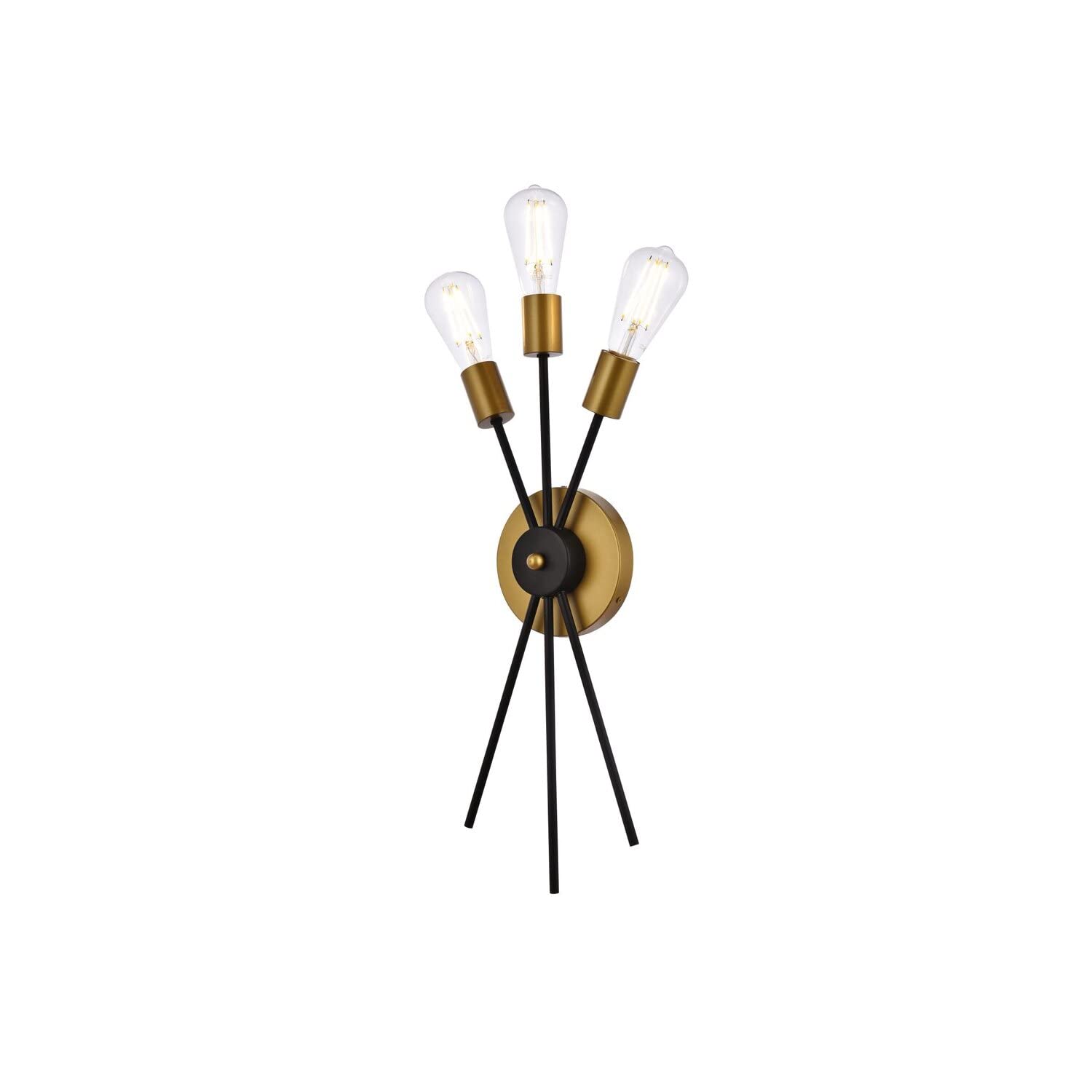 Living District Lucca 3-Light Mid-Century Metal Bath Sconce in Black and Brass