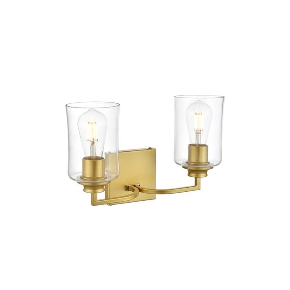 Living District Ronnie 2-Light Iron & Glass Bath Sconce in Brass/Clear