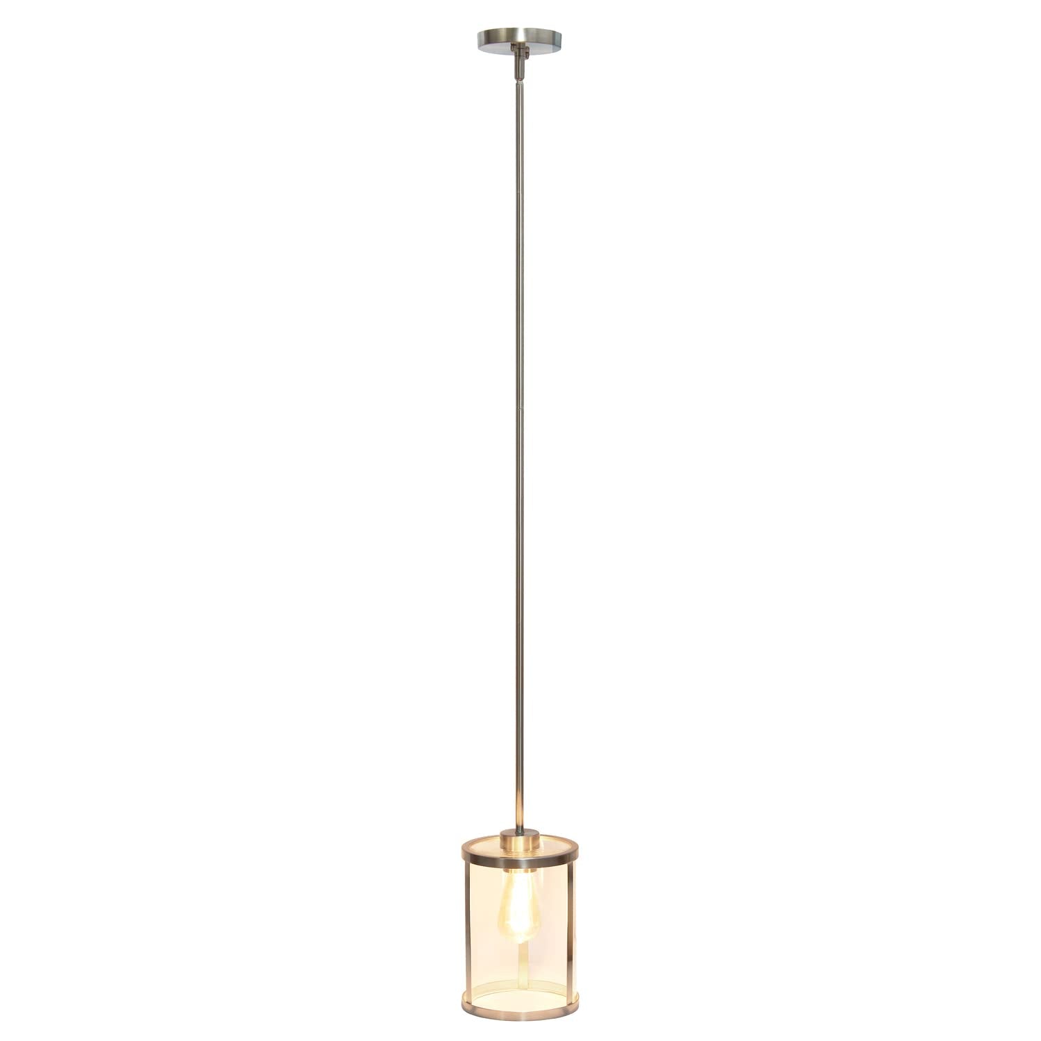 Elegant Designs Pendant Light, 1-Lt Metal & Clear Glass, Brushed Nickel, 9.25in Adjustable, Model PT1010-BSN