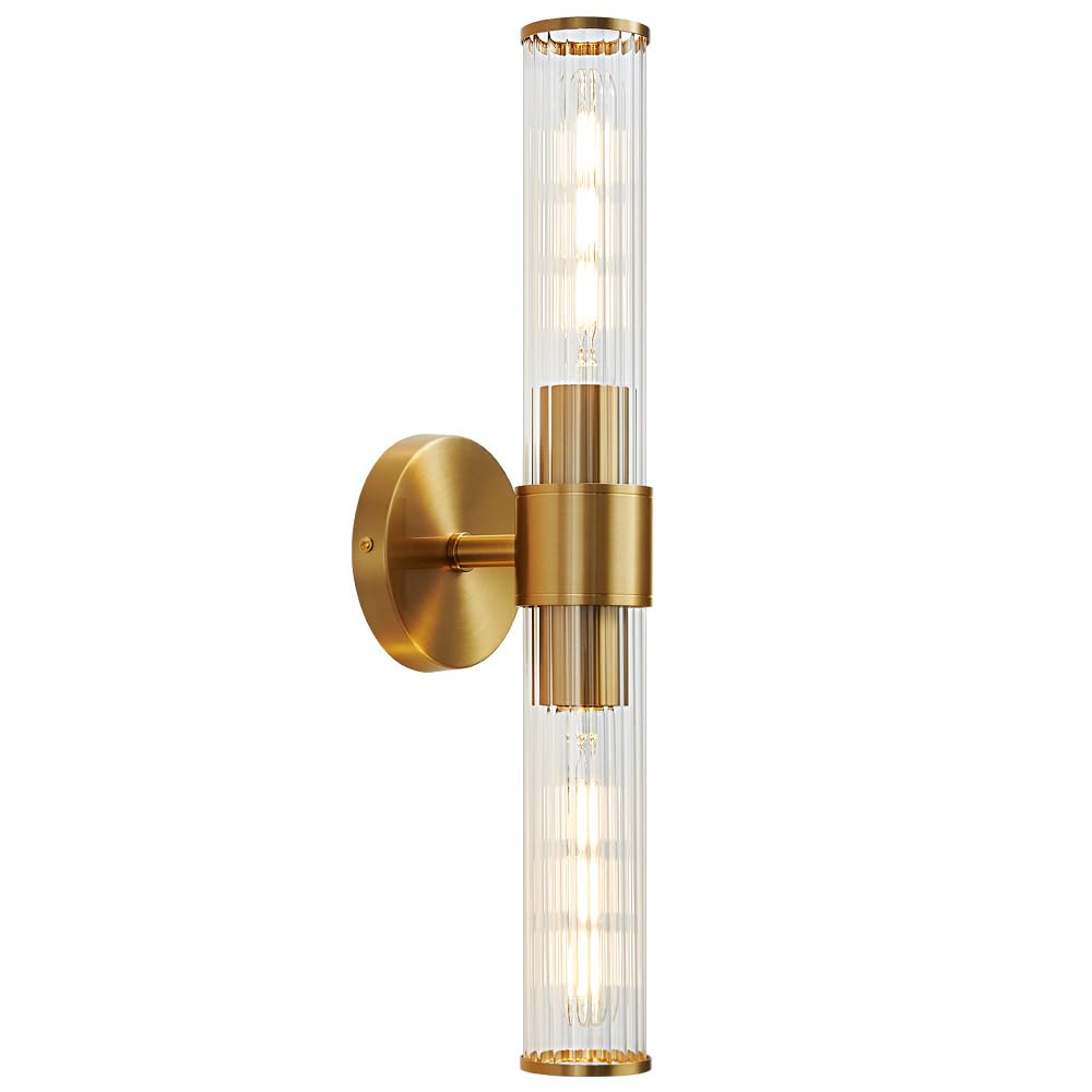 Vaziden Bathroom Light Fixtures, Gold Wall Sconce In Threaded Glass Indoor Wall Sconces, Modern Bathroom Vanity Light Up And Down Sconces Wall Lighting For Bathroom, Living Room, Hallway, Kitchen