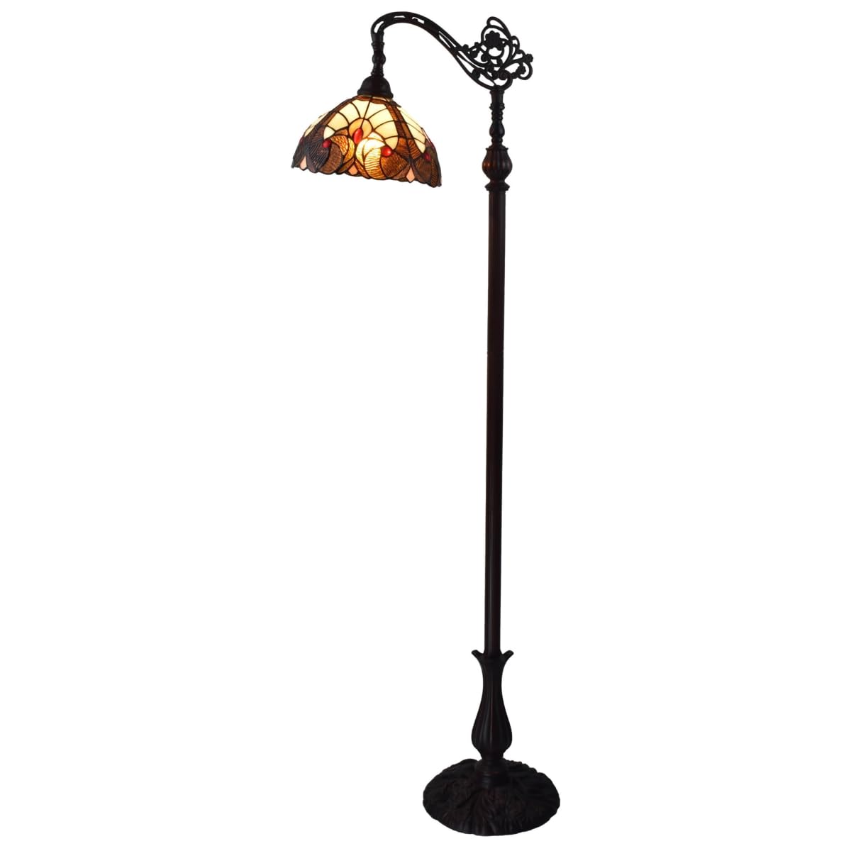 HomeRoots Floor Lamp - Traditional Brown Metal Design with Stained Glass Bowl Shade - 62 x 12 x 12 in.
