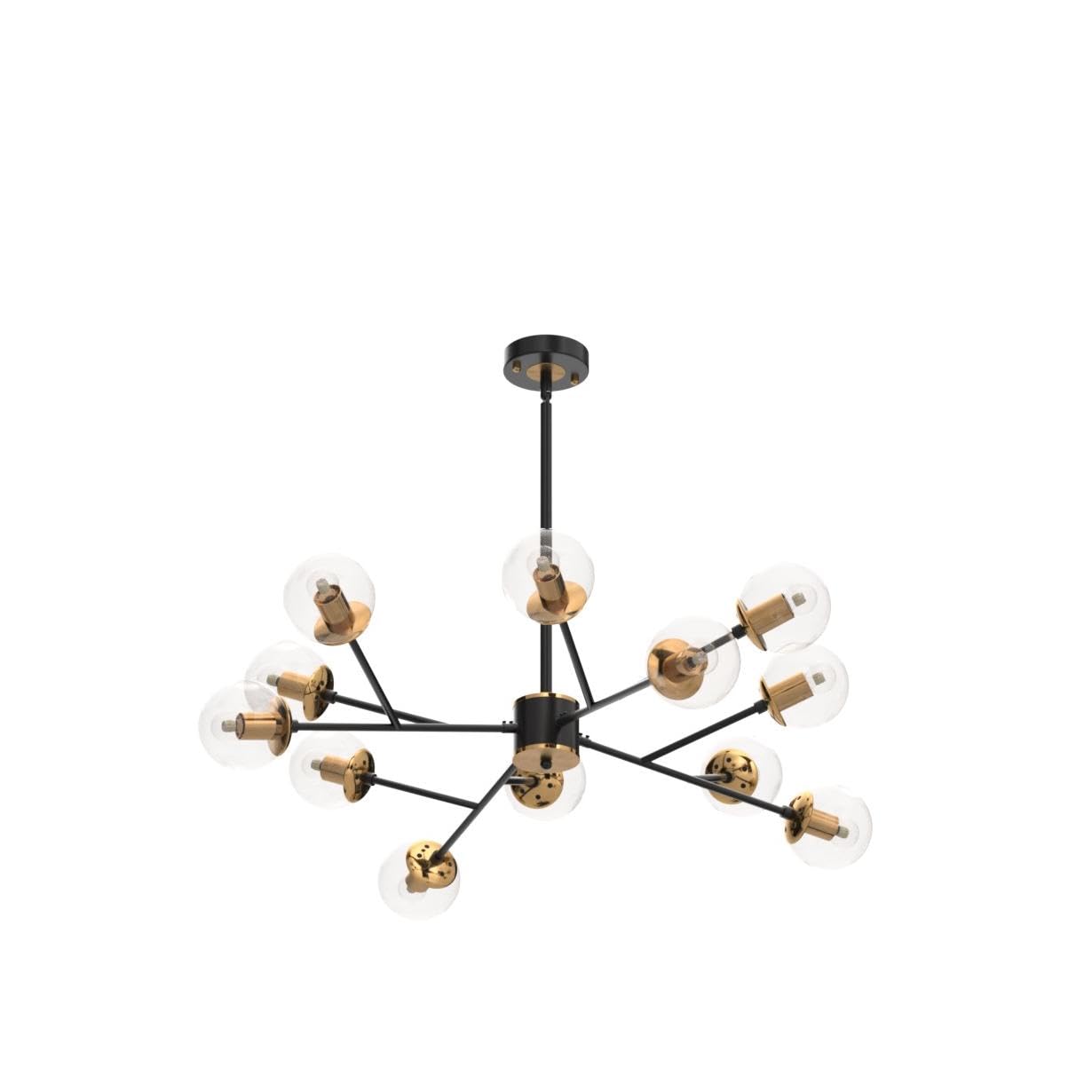 DDLLDESHI 12-Light Modern Black Chandelier with Glass Shades - 34" Sputnik Ceiling Light for Dining Room, Kitchen, Living Room, Office