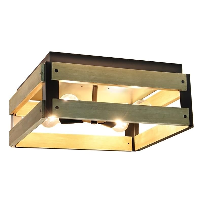 All The Rages 4-Light Square Metal Flush Mount Ceiling Light in Medium Wood