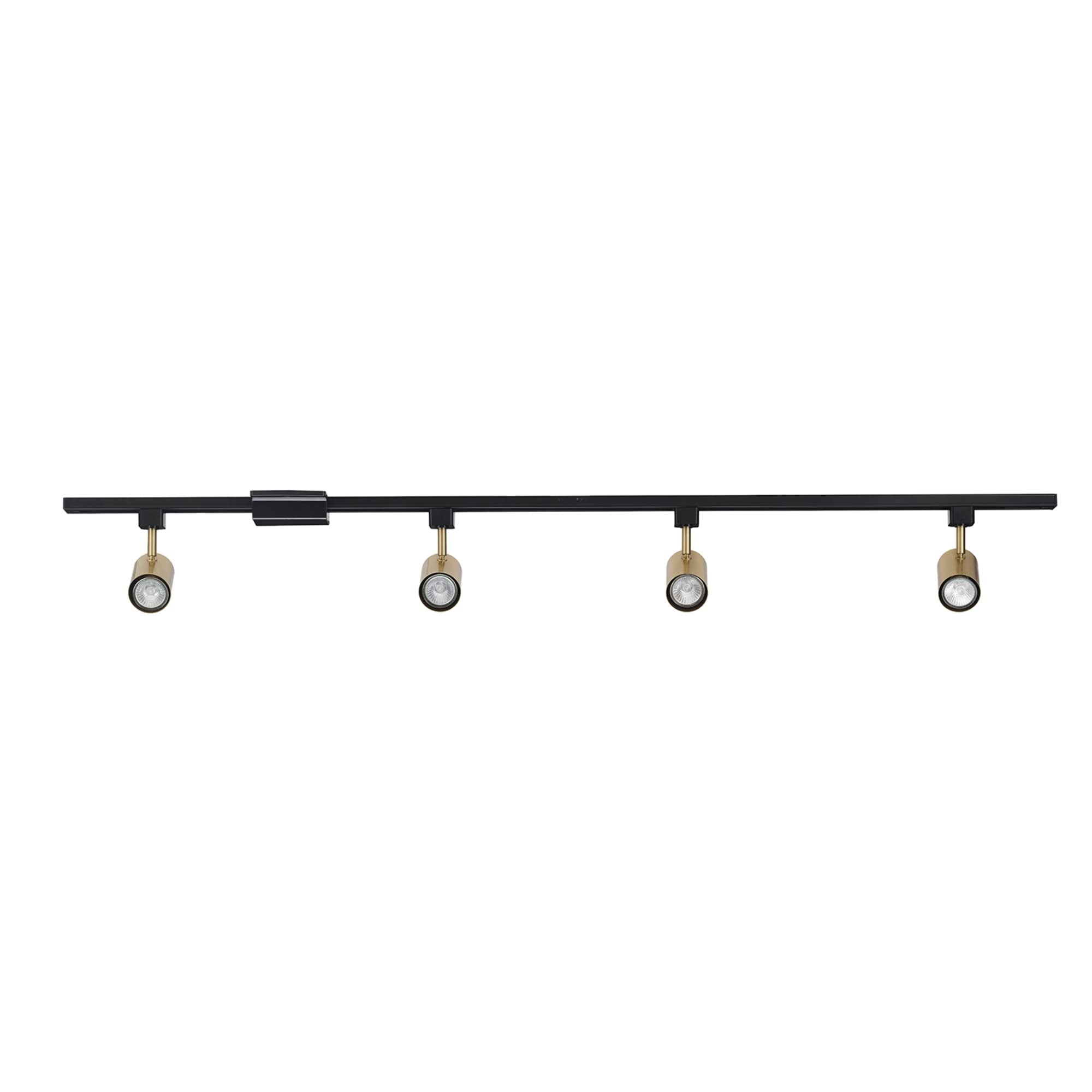 Globe Electric Tribeca 56 Inch Matte Black 4-Light Adjustable Track Ceiling Lighting Kit Fixture with Brass Cylindrical Track He