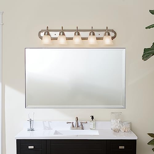 Kichler 36'' 5-Light Vanity Bath Light In Brushed Nickel, Modern Bathroom Light With Clear Satin Etched Glass, (36'' W X 8'' H),