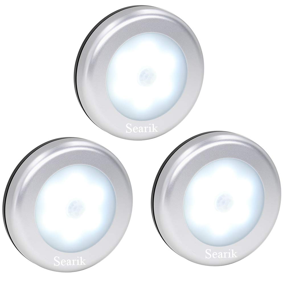Searik 3 Pcs Motion Sensor LED Night Light, Battery Powered, White, Magnetic Stick-On for Indoor Use, Model GYD*3+US-1