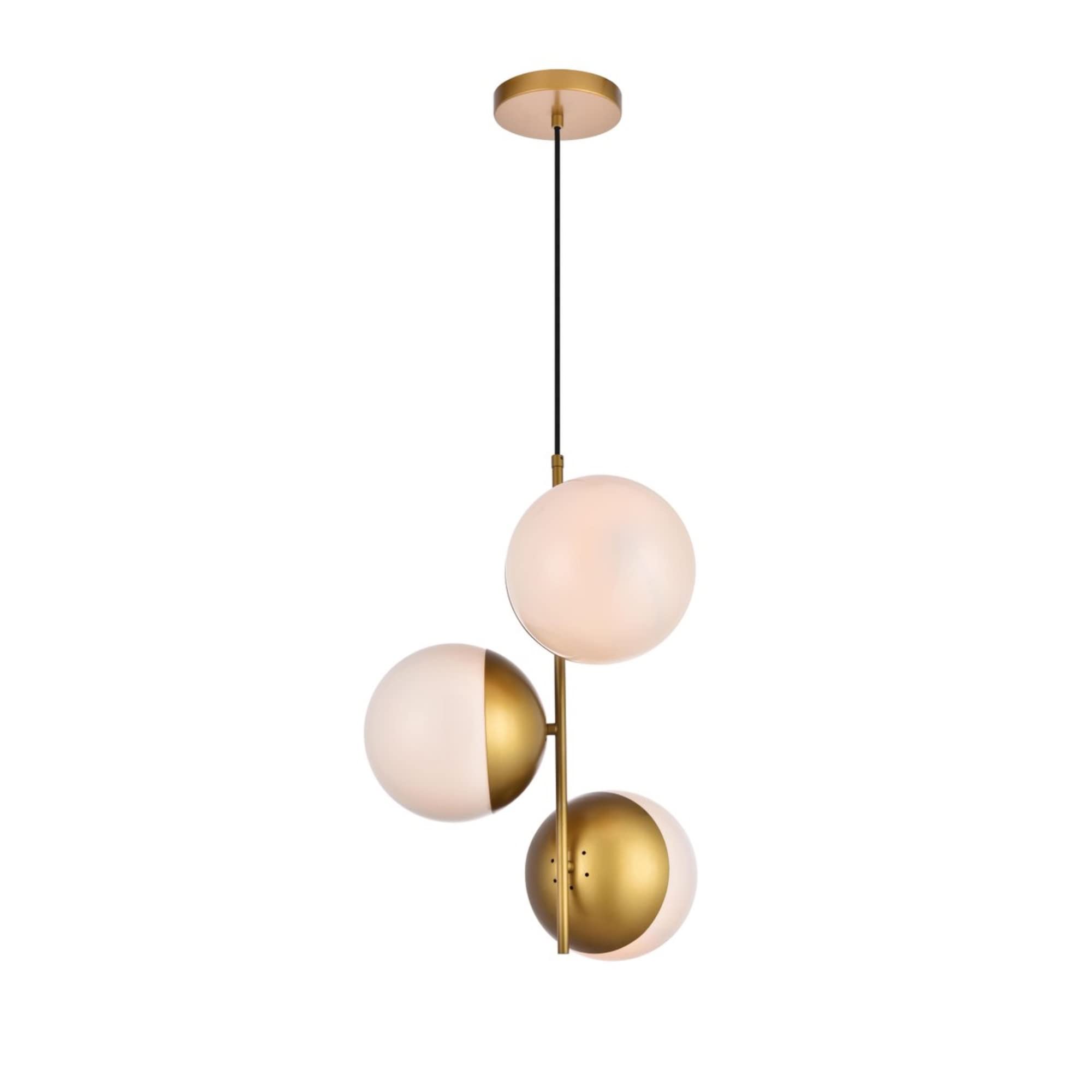 Living District Eclipse 3 Lights Brass Pendant with Frosted White Glass