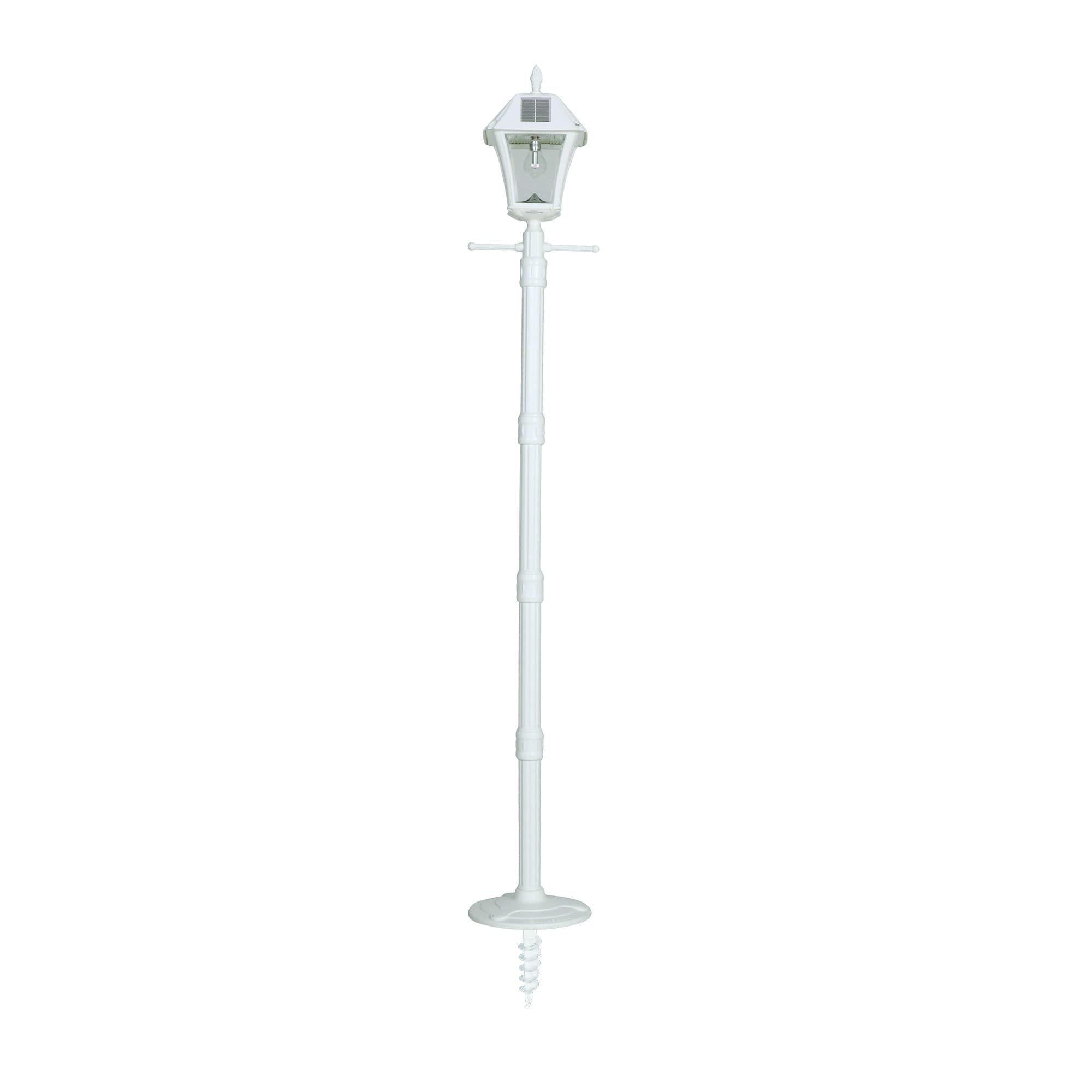 Gama Sonic Baytown II Solar Lamp Post Light, 77in Height, White Resin, Model 105BSG21, Warm White 2700K