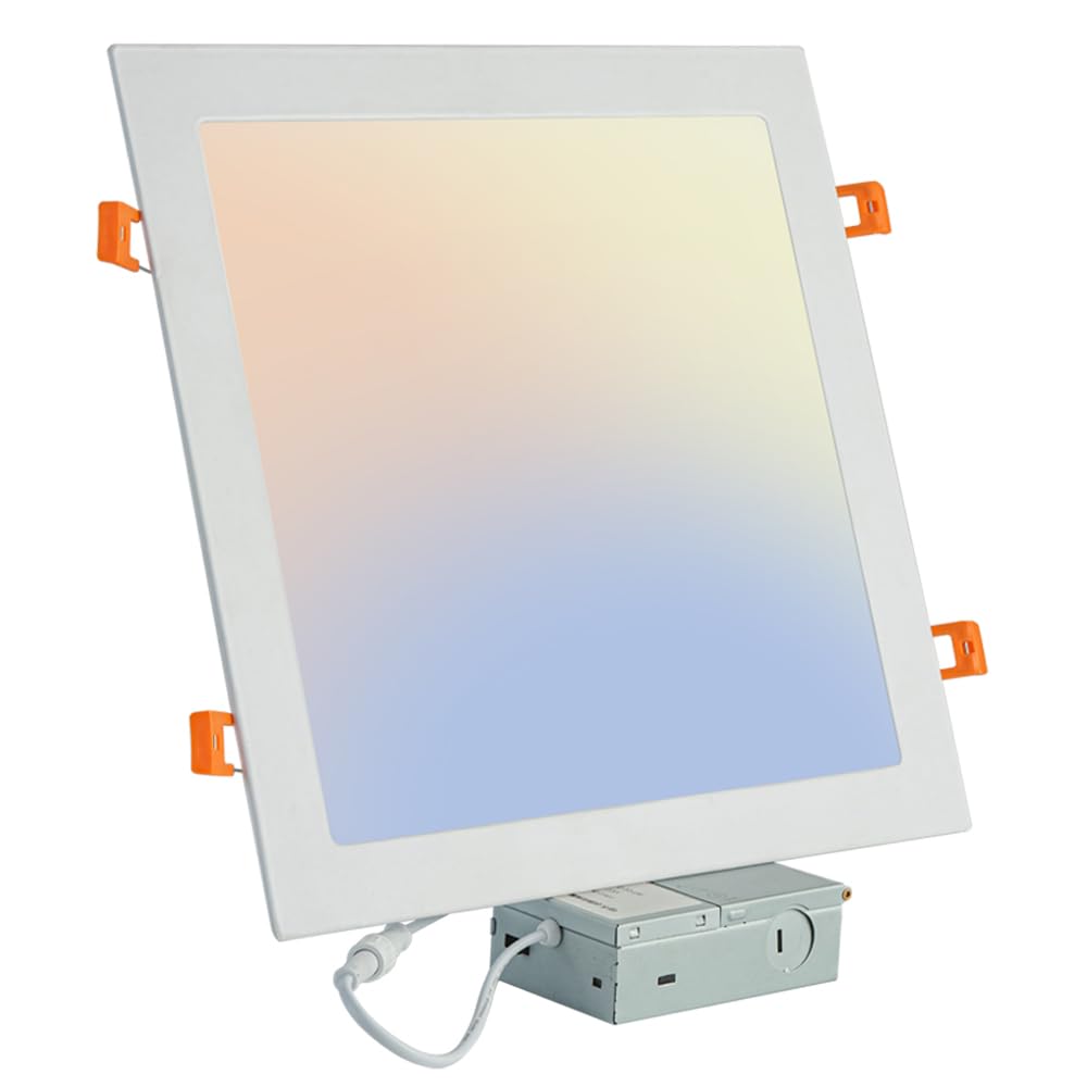 QIBANG Dimmable Square Led Recessed Light 11 inch with Junction Box,3CCT 3000K-4000K-6000K Selectable,CRI90+ 2160LM 24W Ultra-Th